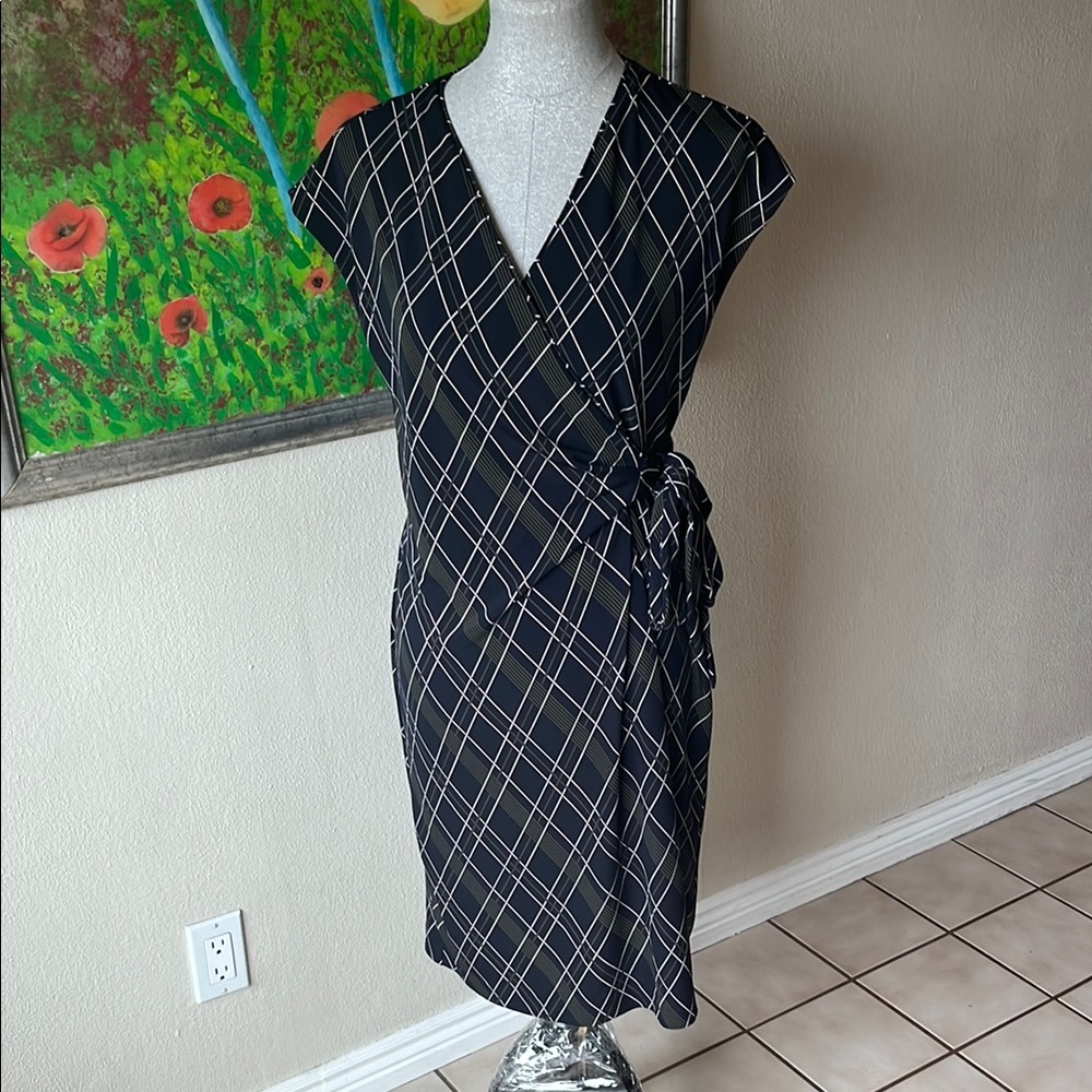 Ann Taylor Elegant Black and White Plaid Wrap Dress
